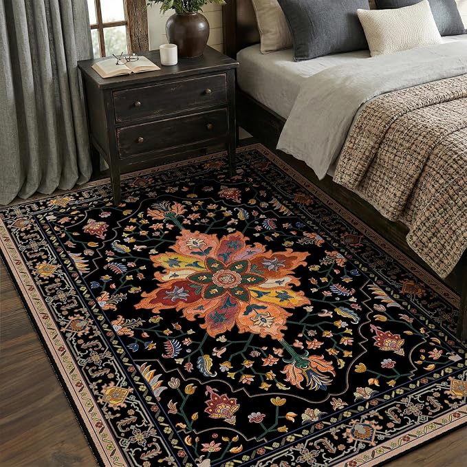 RELEANY Area Rugs 5'x7' Washable Non-Slip, Floral Vintage Distress Medallion
