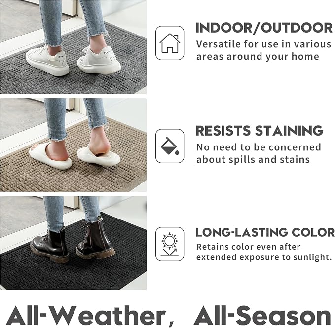 Mibao Front Door Mat Indoor Outdoor Entrance, Dirt Trapping Waterproof