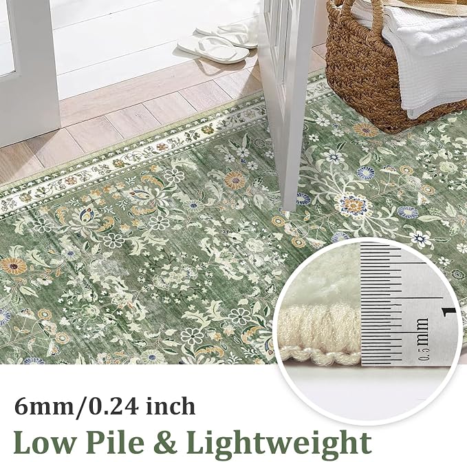 Yamaziot Washable Area Rug 5x7 – Non-Slip Boho Floral Living Room Rug