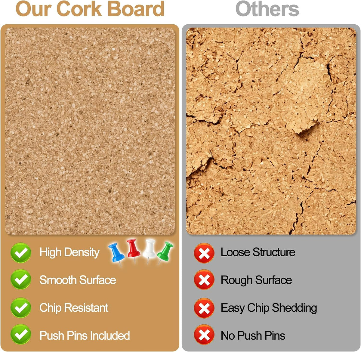 12"x12" Cork Board Tiles, 8 Pack Adhesive Square Bulletin Boards for Walls