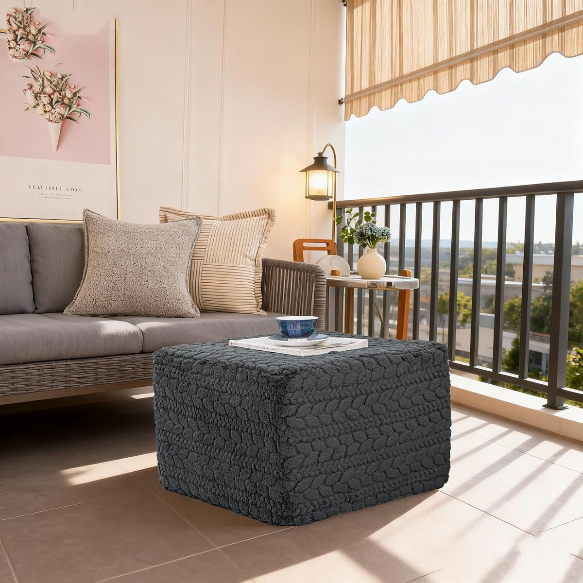 Poofieotto Square Ottoman Footrest Pouf Couch Foot Stool 20x20x14 in, Gray