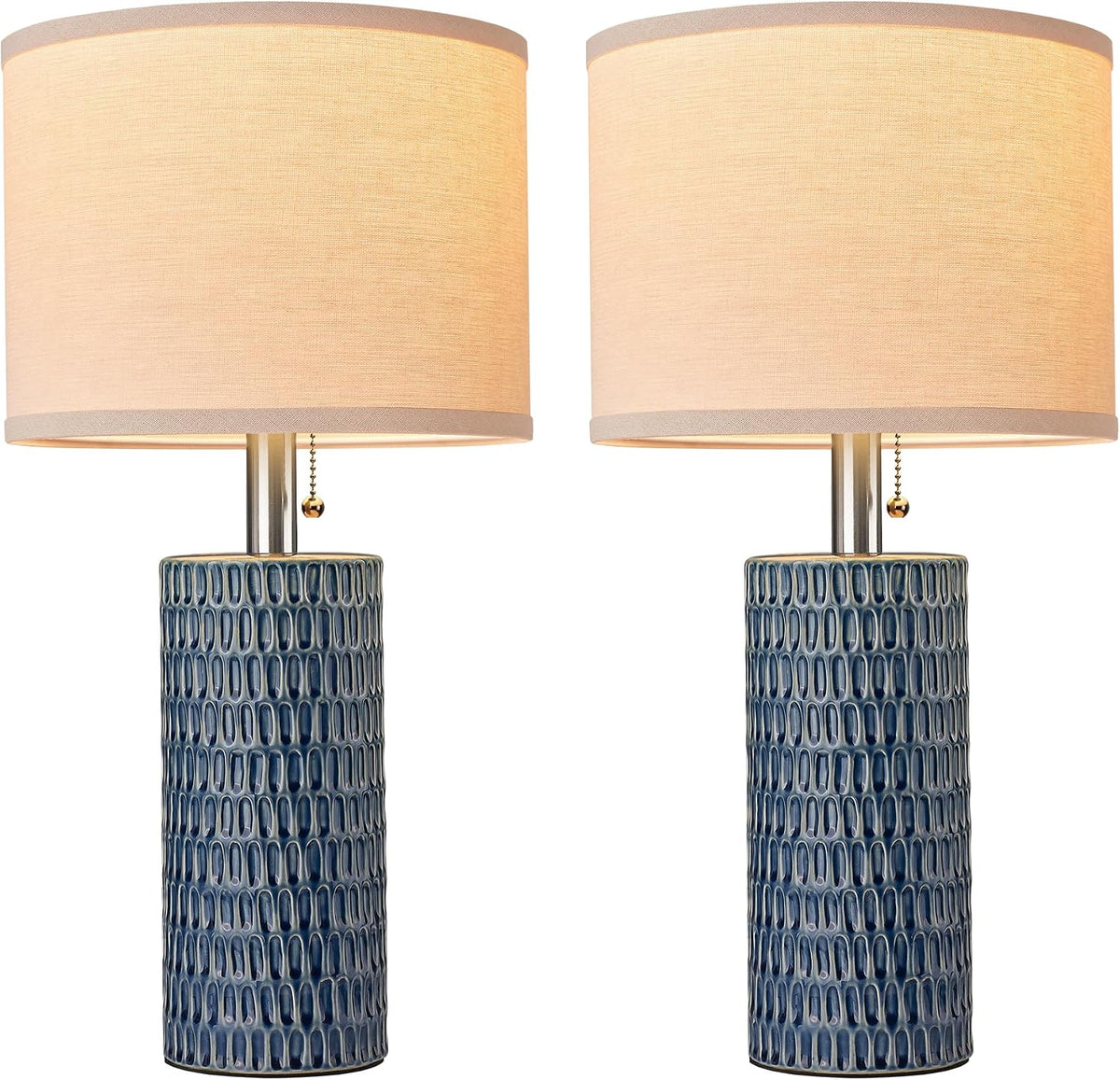 Reaketon 20.5”Modern Ceramic Table Lamps for Bedroom Set of 2, Dark Blue
