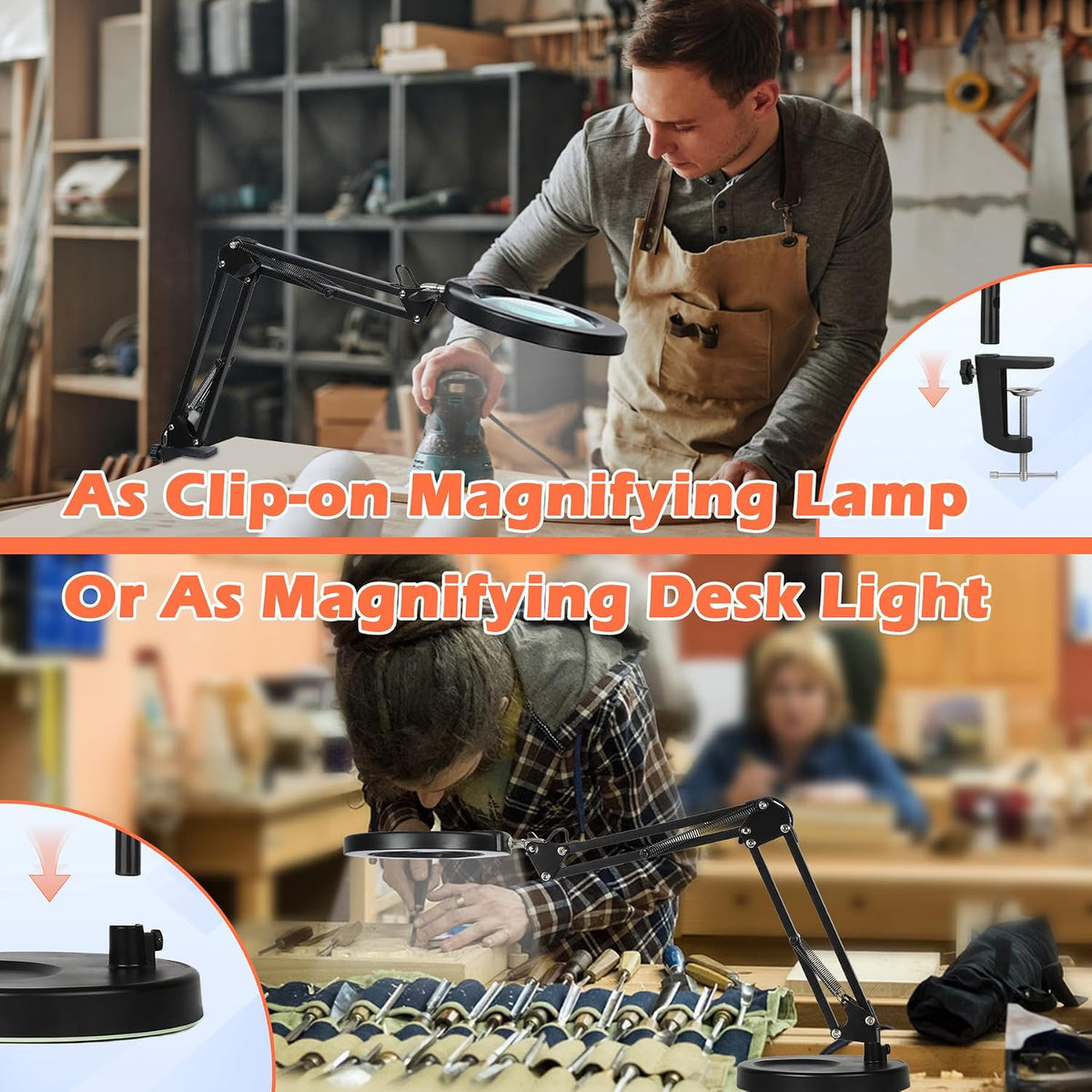 12X Magnifying Glass with Light and Stand, Real Glass Lens Magnifying Desk Lamp, Lighted Magnifier with Light Stepless Dimming Hands Free for Craft, Reading, Painting, Sewing, Solder