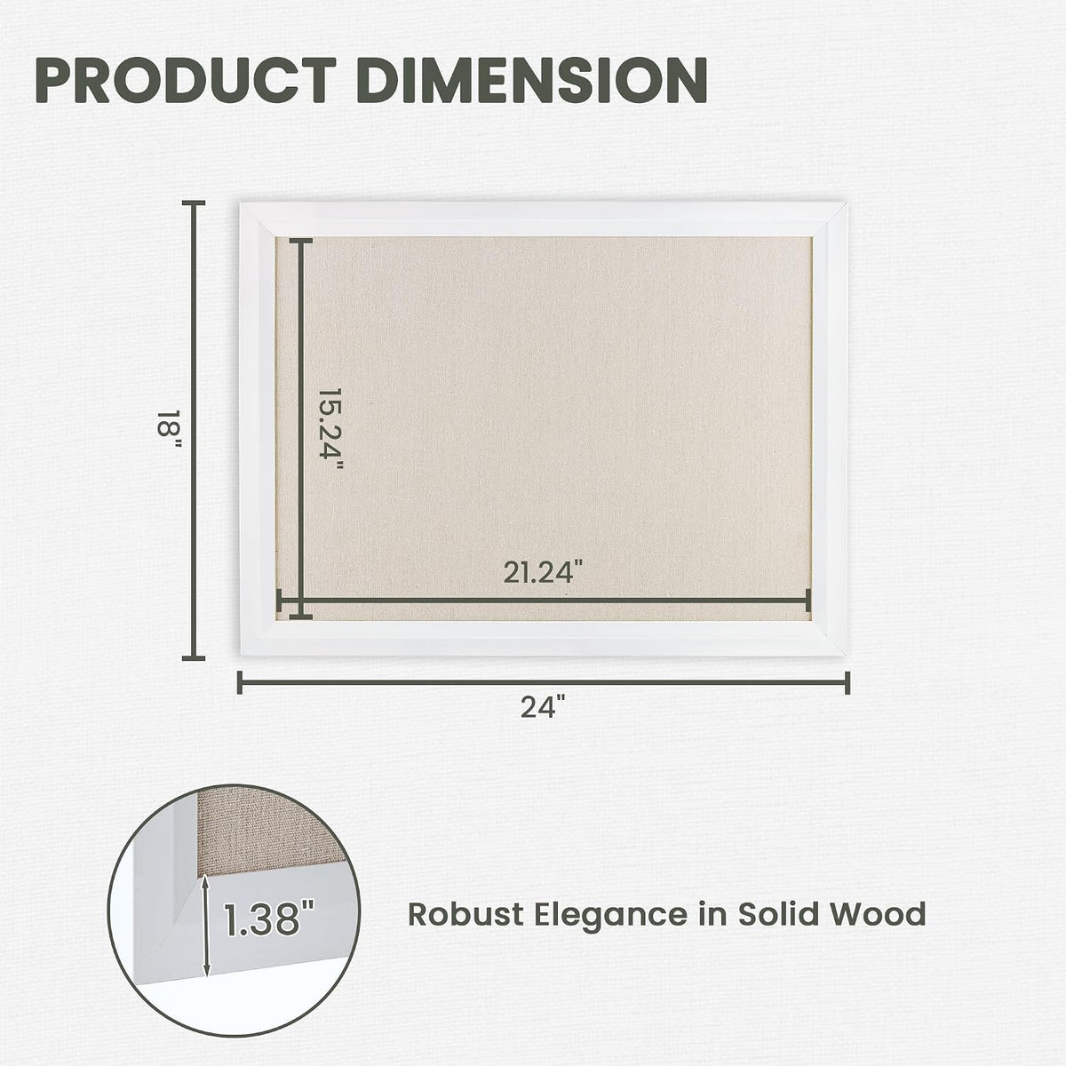 Bulletin Board Cork Board with Linen, 100% Wood Framed 18" x 24" Bulletin Board Decorations, Pin Boards for Walls, Wall Mounted Fabric Picture Board with 10 Pushpins for School, Home & Office, White