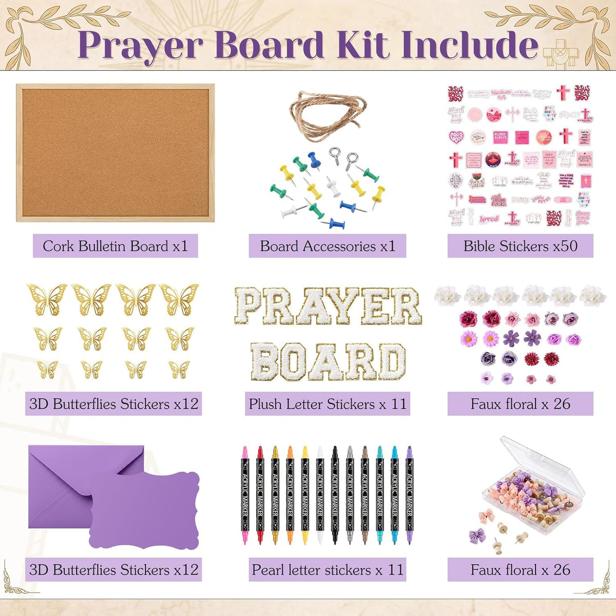 Geetery 182pcs Christian Vision Board Kit Pray Supplie, Classic, Purple
