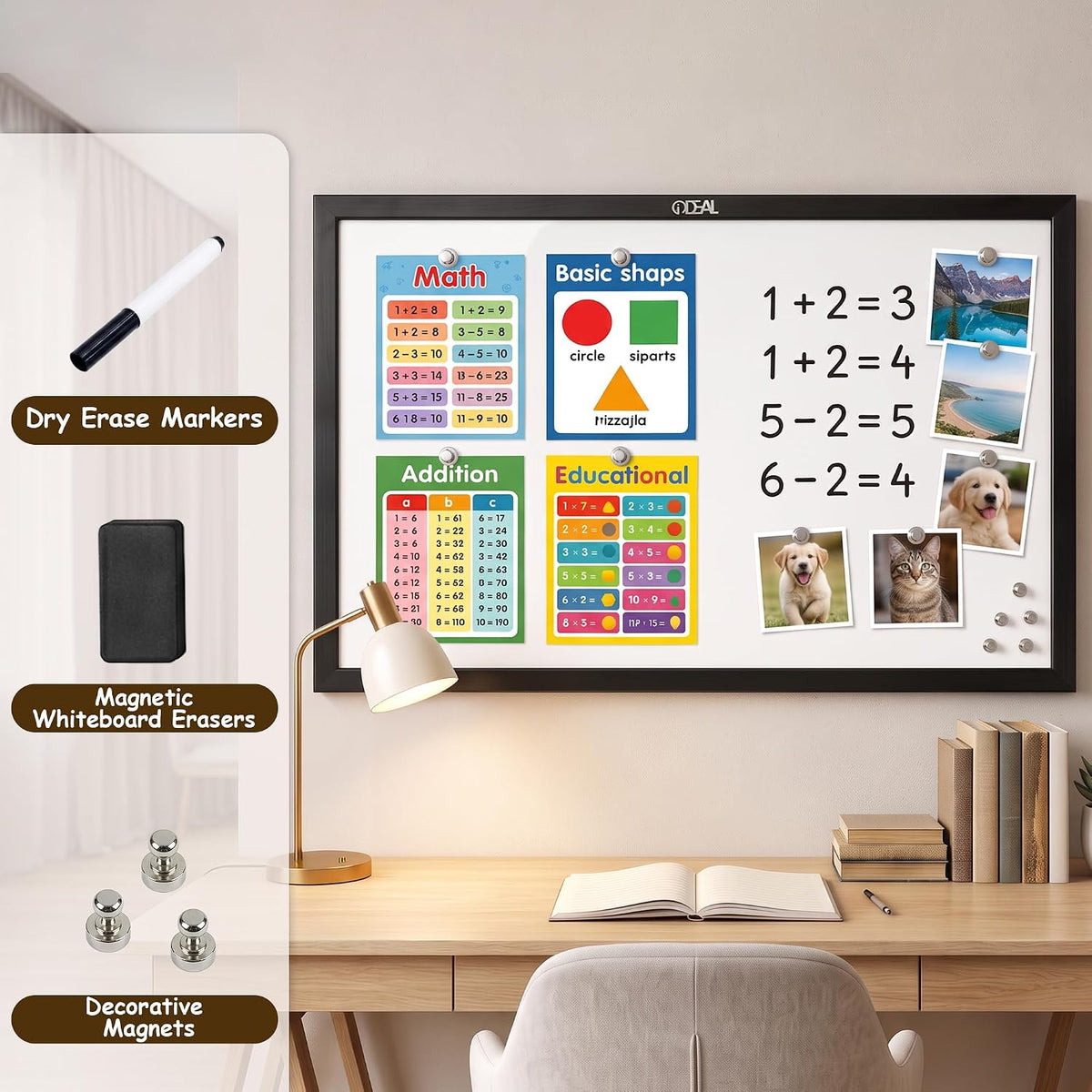Gideal Magnetic Dry Erase Board with Pine Wood Frame, 24" x 18" Whiteboard