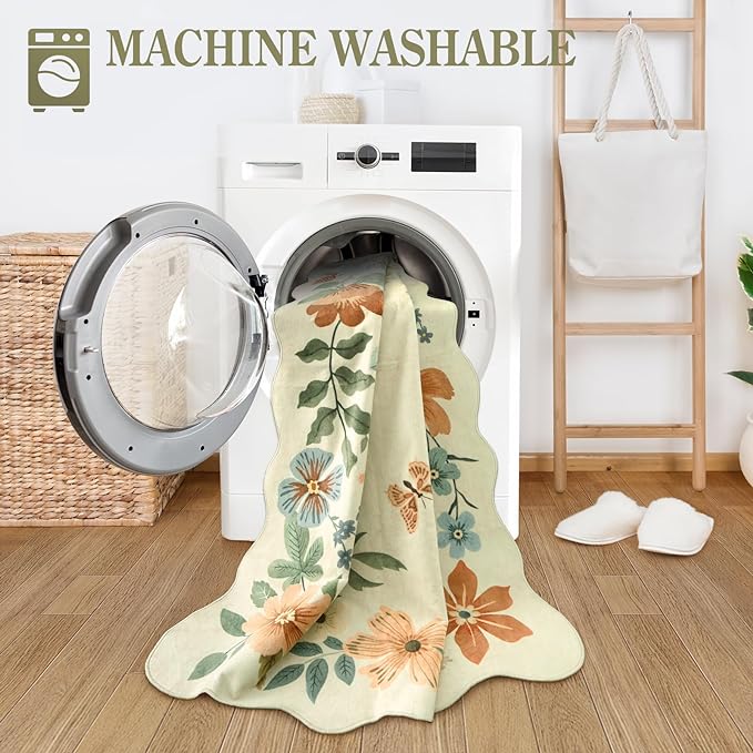 Lahome Floral Machine Washable Rug, 3x5 Rug Non Slip Soft Bedroom Rugs