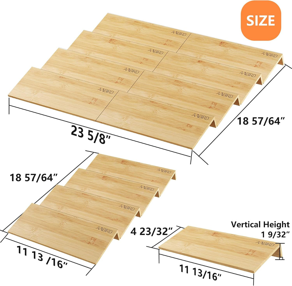 AMBIRD Bamboo Spice Drawer Organizer with Non-slip Mat,4 Tier - 2 Set Jar Spice Rack Tray From 12''to 24'',Hold up 48 Jars Seasoning Organizer for Kitchen,Cabinet,Drawers,Countertop