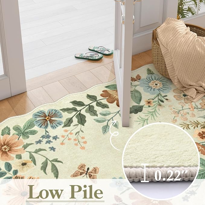 Lahome Floral Machine Washable Rug, 3x5 Rug Non Slip Soft Bedroom Rugs