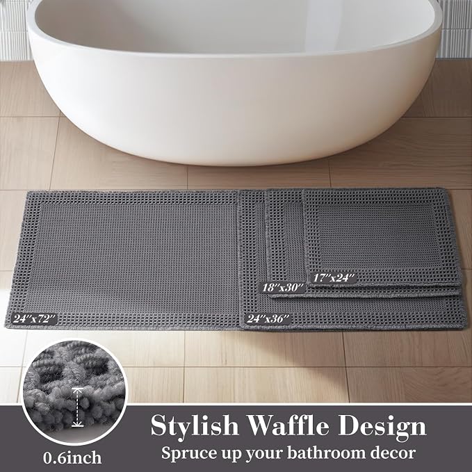 RESARE Waffle Bath Mat for Bathroom, Super Absorbent Bathroom Rugs Non Slip