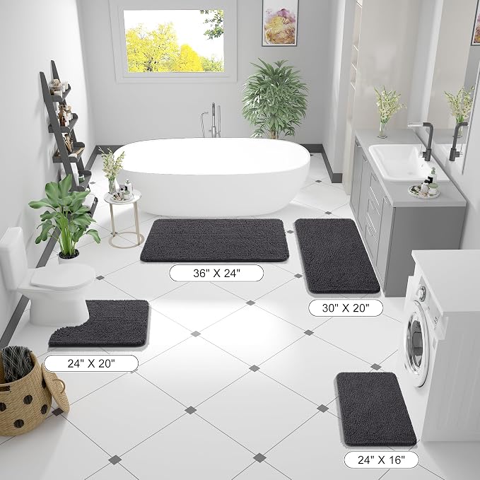 OLANLY Bathroom Runner Rugs 47x17, Soft Absorbent Chenille Bath Rugs, Rubber