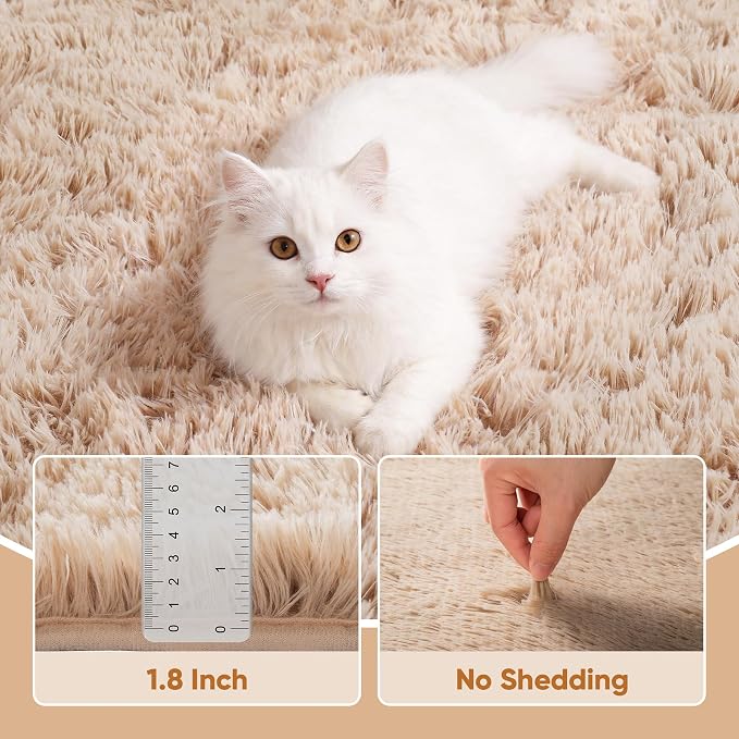 Area Rug for Living Room Bedroom: 9x12 Camel Soft Fluffy Shag Upgrade Non-Slip