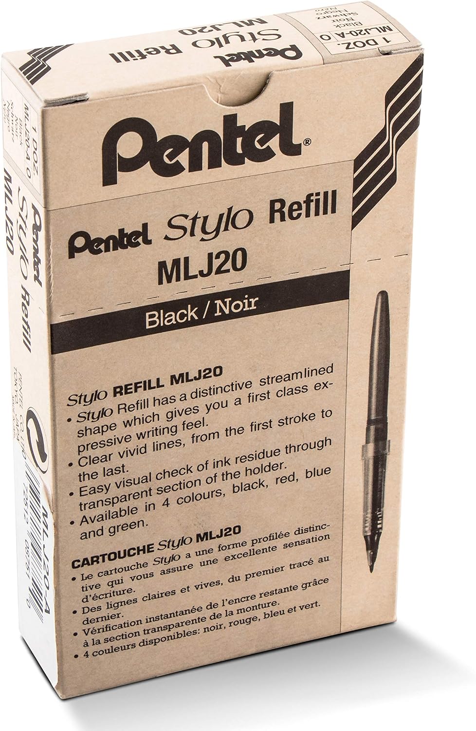 Pentel Arts Tradio Stylo Sketch Pen Refills, Black, Box of 12 (MLJ20-A)