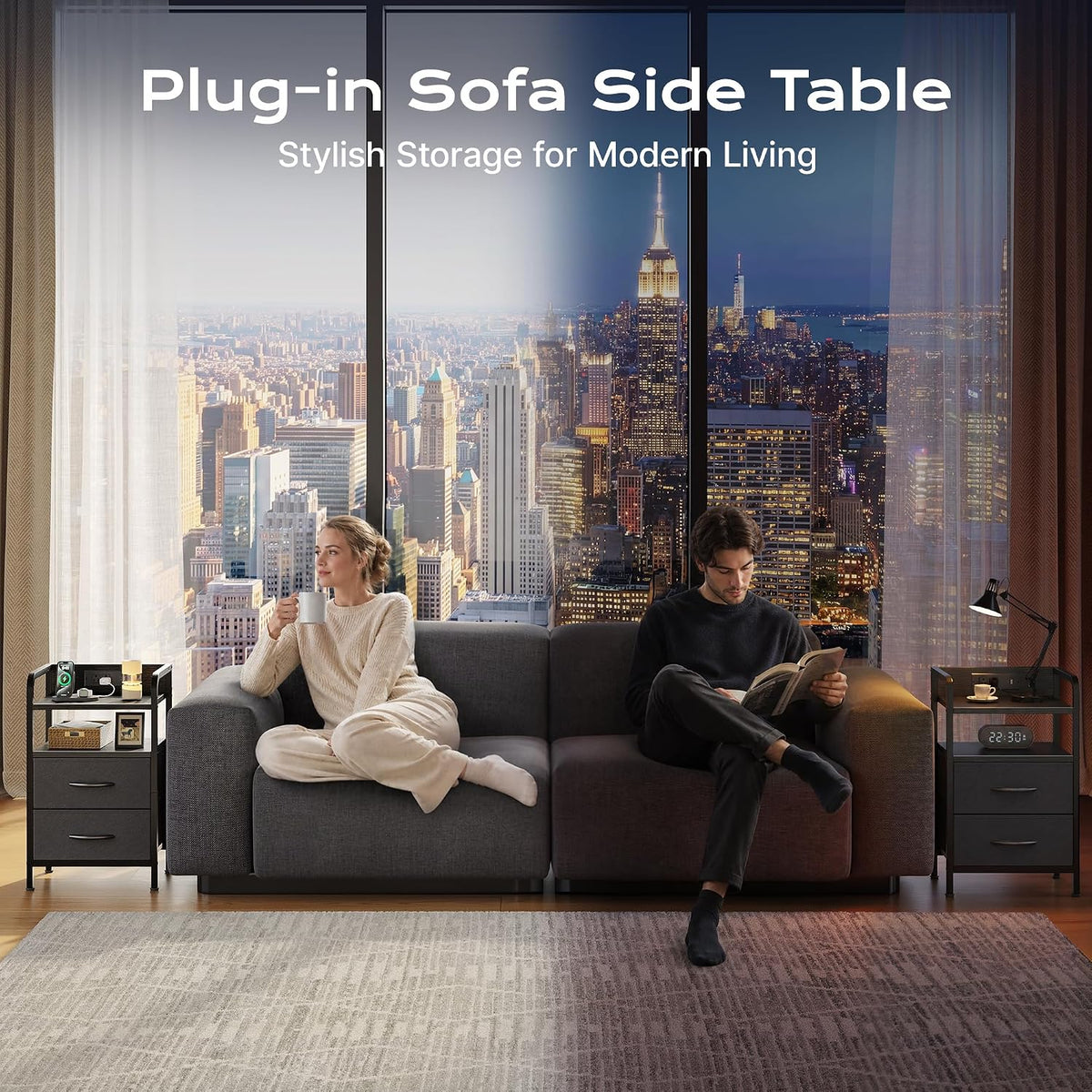 Huuger Nightstands Set of 2, Night Stand, Charging Station, USB-C Ports
