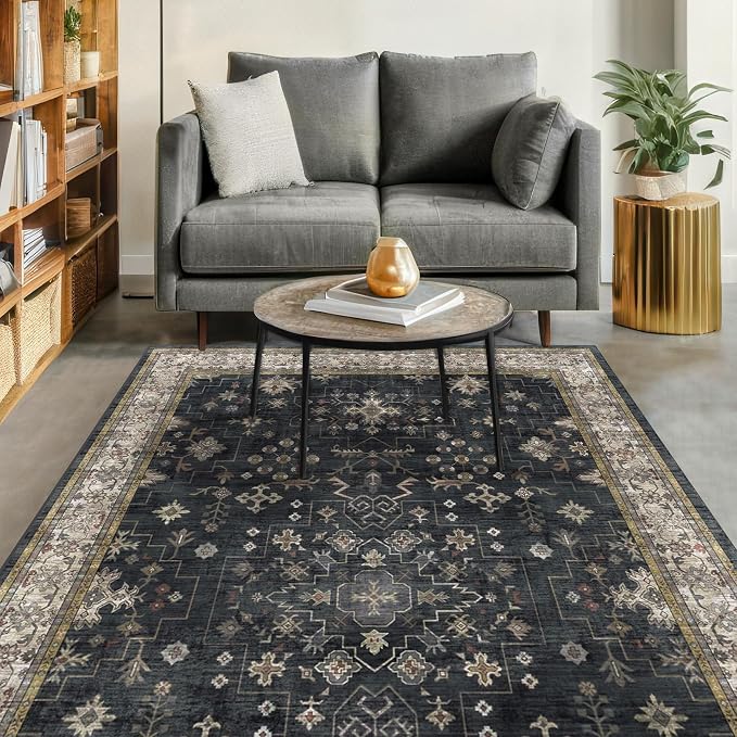Hazo Haus Black Farmhouse Washable 7x10 Area Rugs