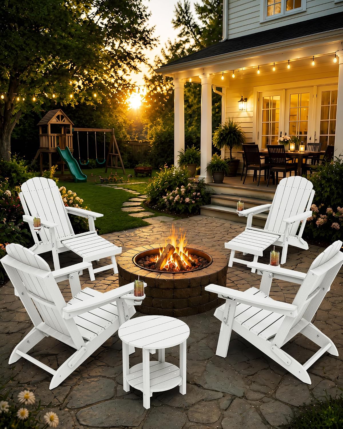 YEFU Adirondack Chairs with Footrest, HDPE Adirondack Chair, White
