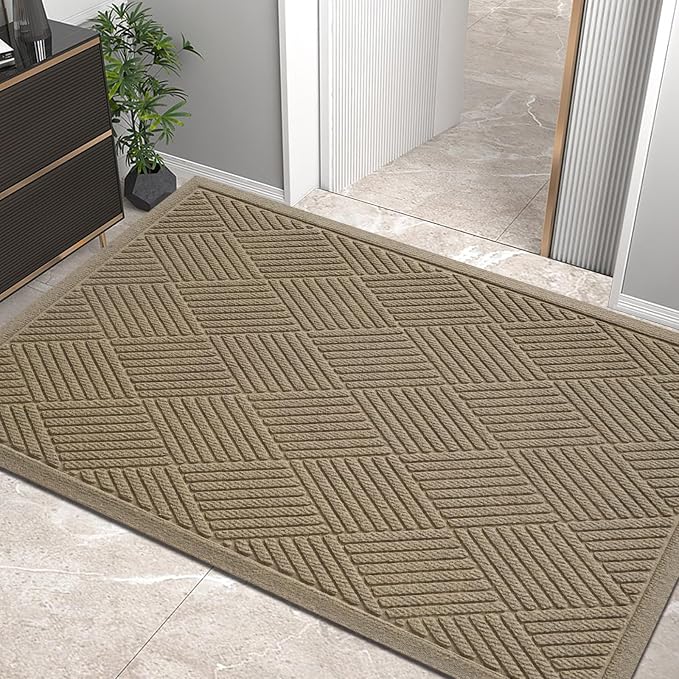HIYARD Sturdy Front Door Mat, Absorbent Muddy Dirt Resist Welcome Door Mats