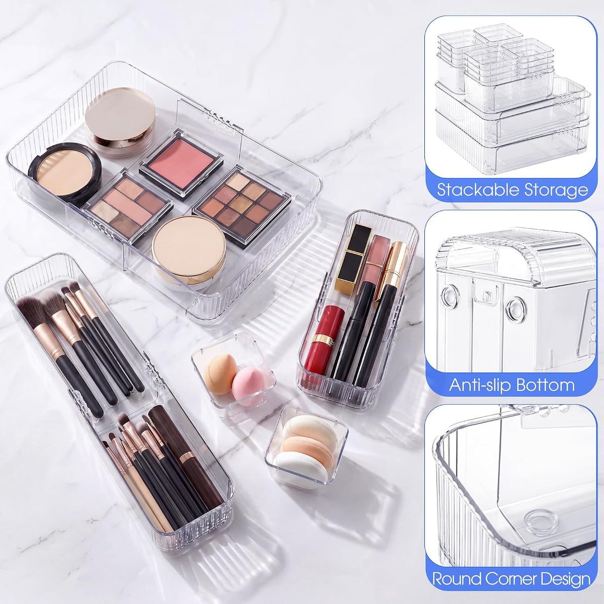 Aneco 14Pcs Extendable Drawer Organizer 4-Size Expandable Drawer Organizer