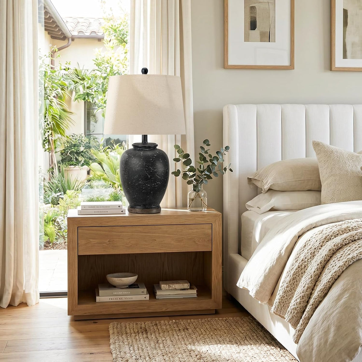 USumkky 25" Vintage Ceramic Table Lamp for Living Room Bedroom Matte Black