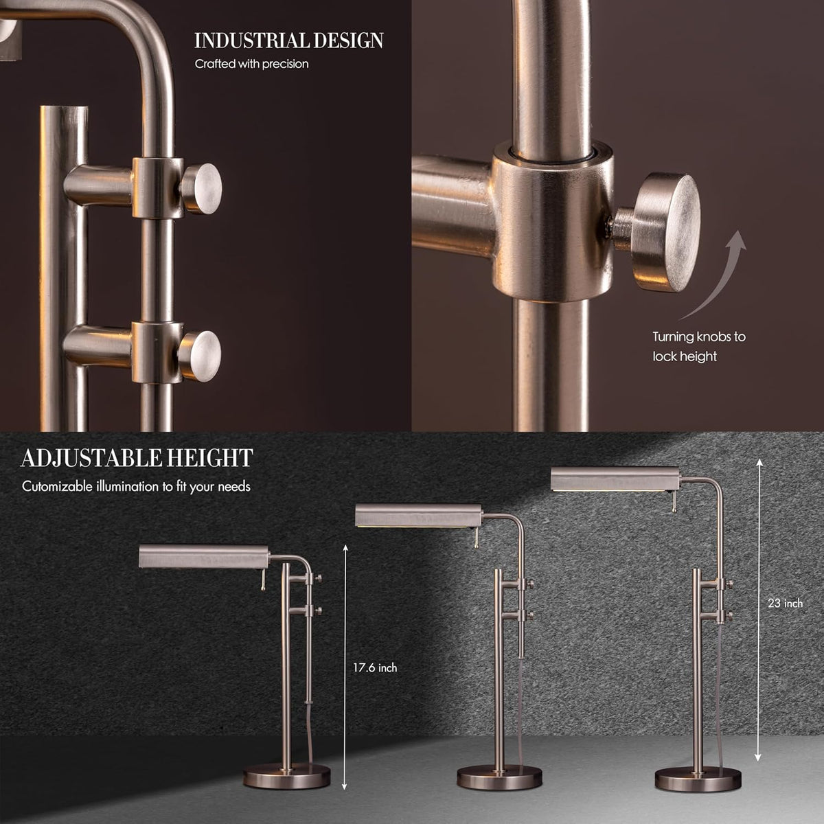 O'Bright Aurora LED Pharmacy Desk Lamp - Swing Arm, Industrial Design for Reading, Crafting, Work,10W LED, Adjustable Height 18.5-24.5 inches - Ideal for Living Room, Bedside, Office, Brushed Nickel