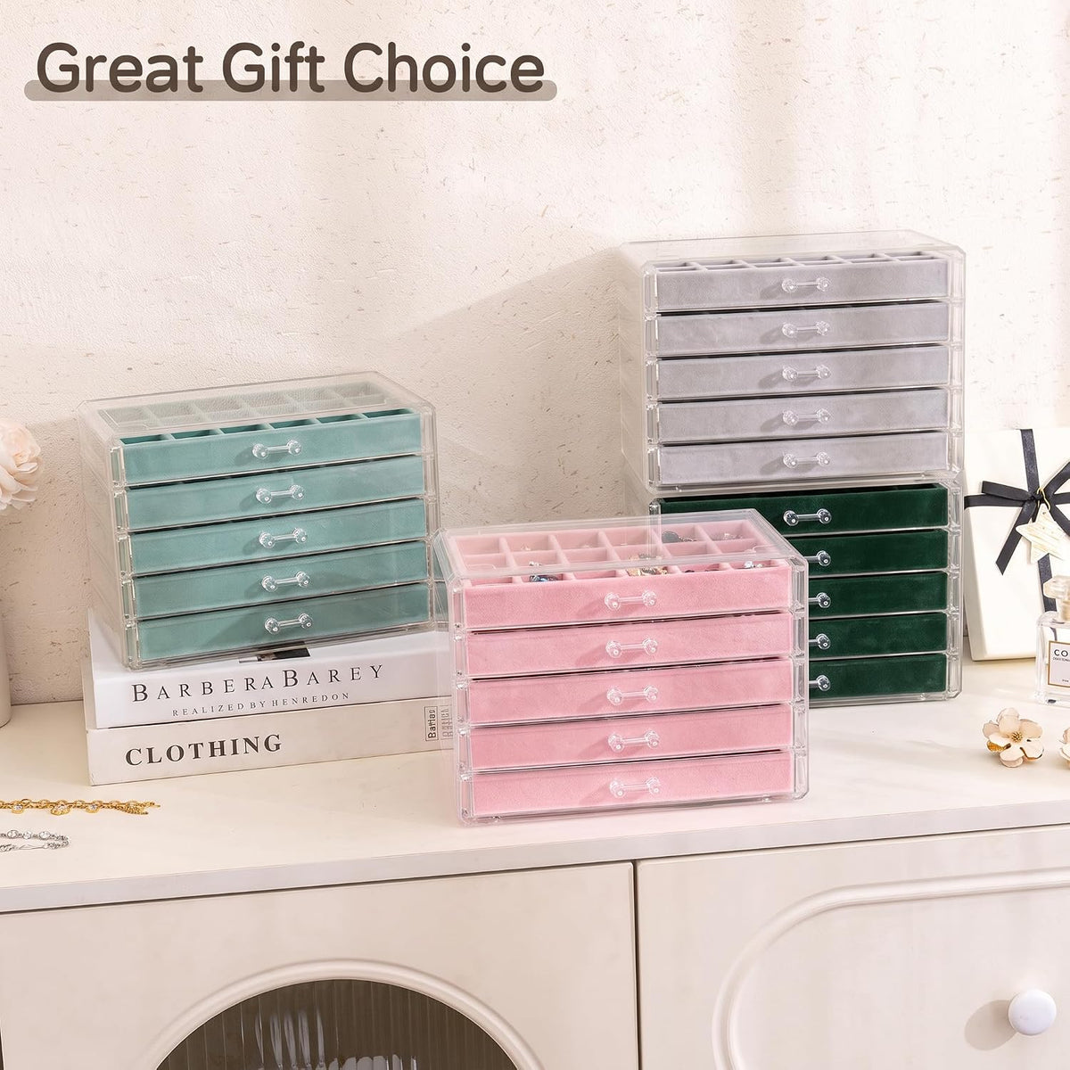 Frebeauty Acrylic Jewelry Box for Earrings,Jewelry Organizer with 5 Drawers