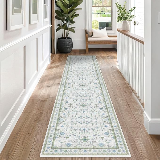Hazo Haus Washable Oushak 2x8 Bathroom Runner Rug