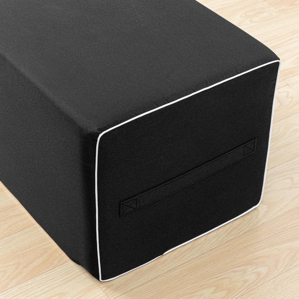Patio Outdoor Ottoman & Footrest Pouf – All-in-One Foam-Filled Design, Weather-Resistant Zippered Removable Cover, Rectangular Shape (22" x 16" x 14") (Black)