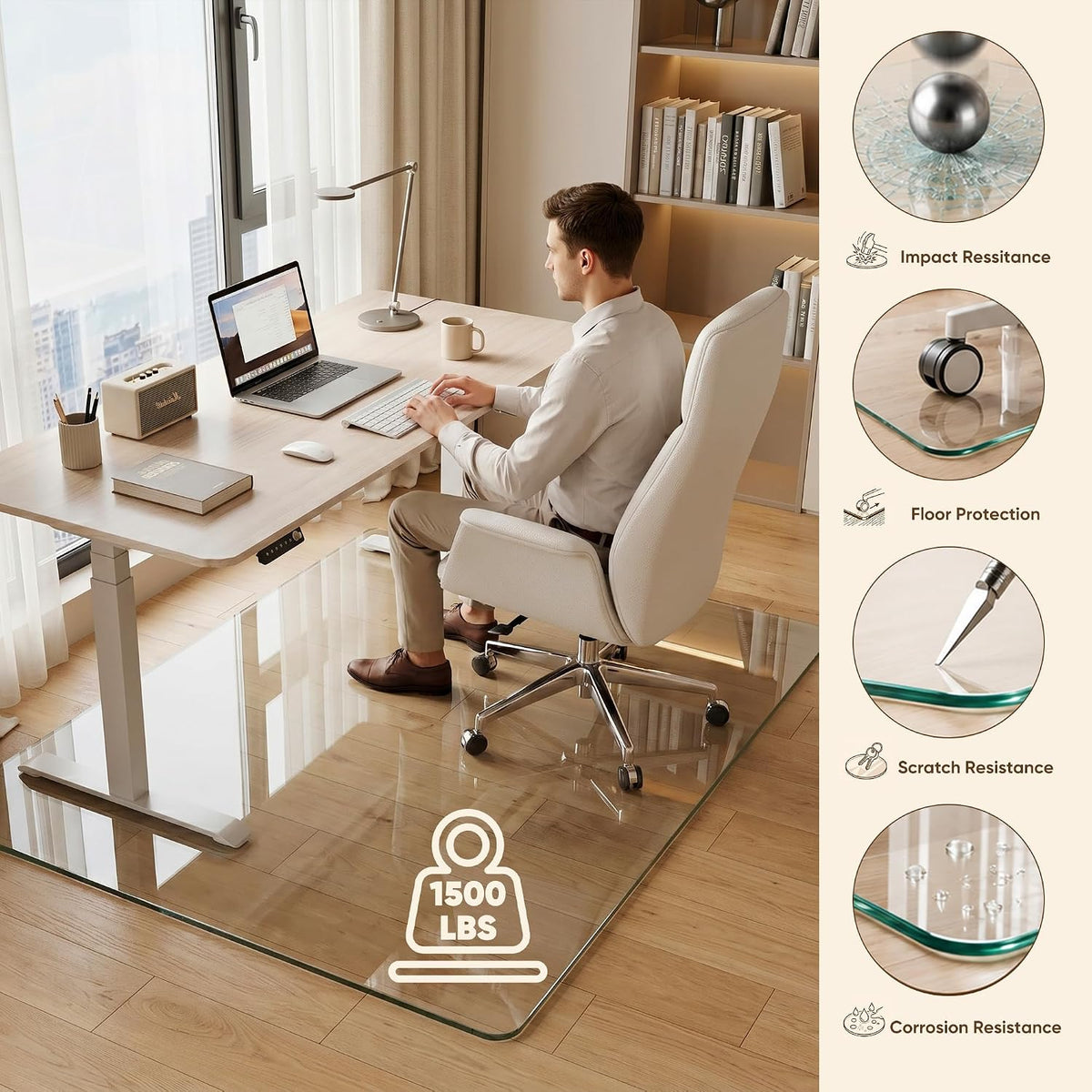 Antok Tempered Glass Chair Mat, 30"x55" Office Chair Mat for Carpet & Hardwood Floor, 0.2" Heavy Duty & Scratch Resistant Desk Chair Mat, Rounded Corners & Polished Edges for Home, Office