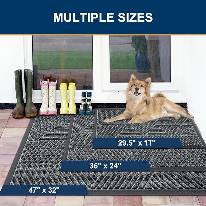 Smiry Front Door Mat Outside Entrance, Heavy Duty Sturdy Natural Rubber Doormat