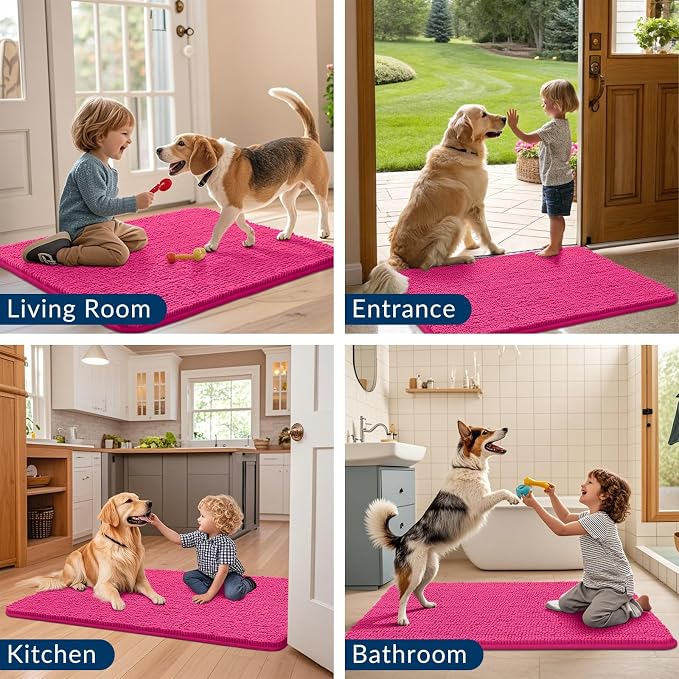 Smiry Dog Door Mat for Muddy Paws 47x24, Absorbent Dirt Trapper, Non-Slip