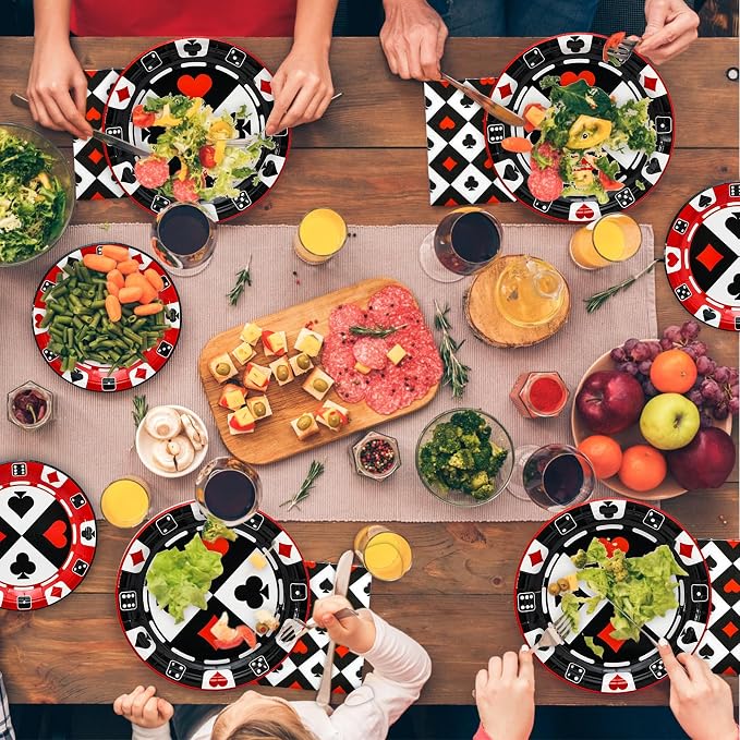 180PCS Casino Paper Plates and Napkins Party Supplies Serve 60 | Disposable