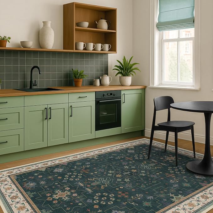 Hazo Haus Vintage Dark Green 6x8 Dining Room Rugs