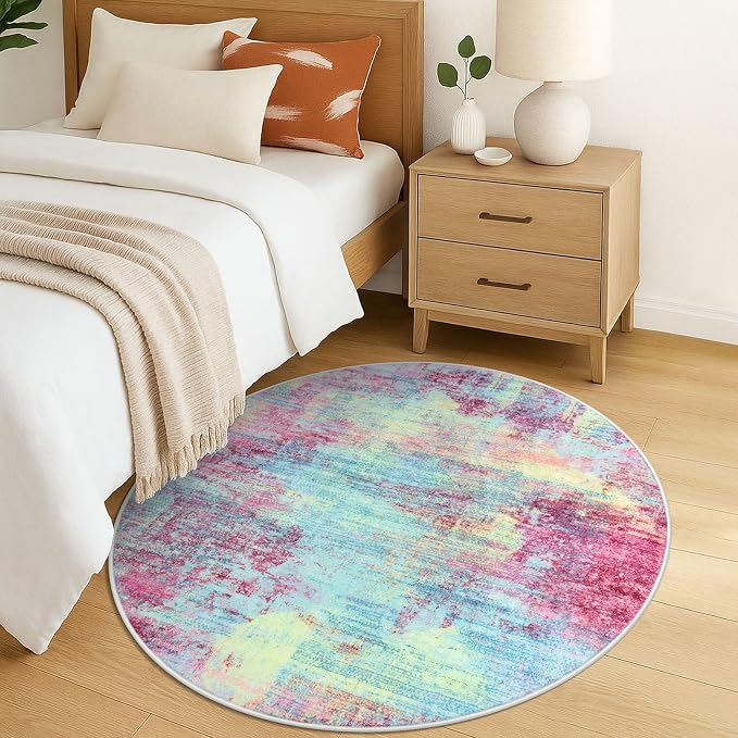 IOHOUZE Round Area Rug 5 Ft Circle Entryway Rugs Round Washable Door Mat Indoor