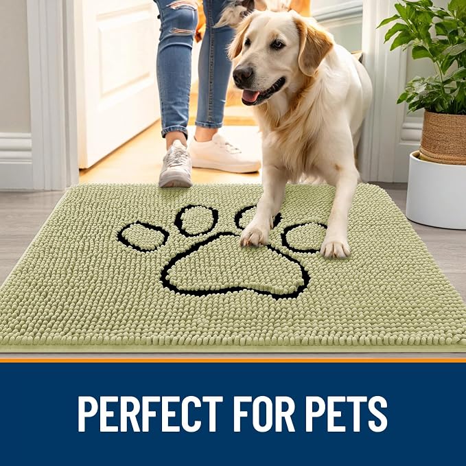 OLANLY Dog Door Mat for Muddy Paws 36x24, Paw Print Design, Absorbs Moisture