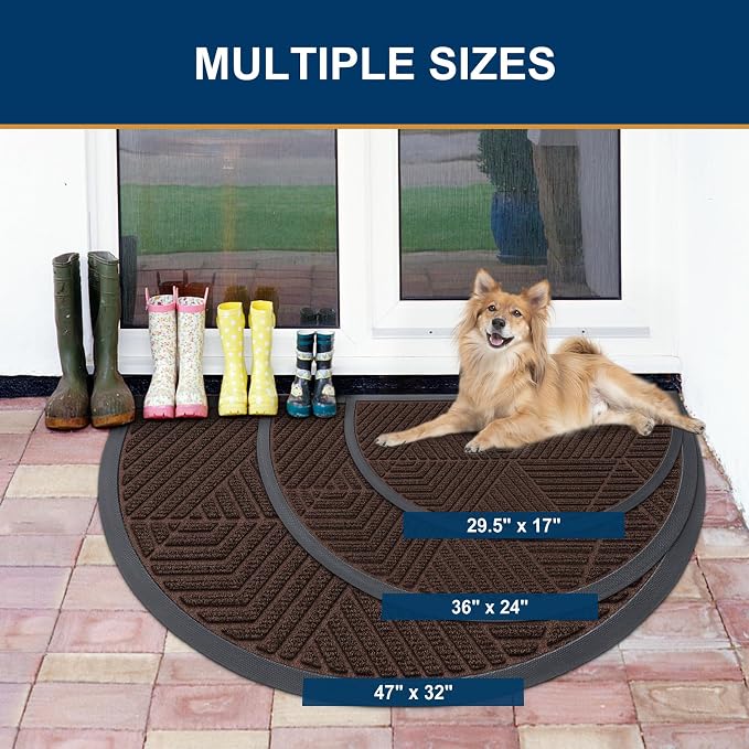 Smiry Half Circle Front Door Mat Outside Entrance, Heavy Duty Sturdy Natural