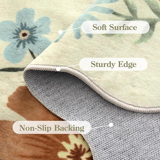 Lahome Floral Machine Washable Rug, 3x5 Rug Non Slip Soft Bedroom Rugs