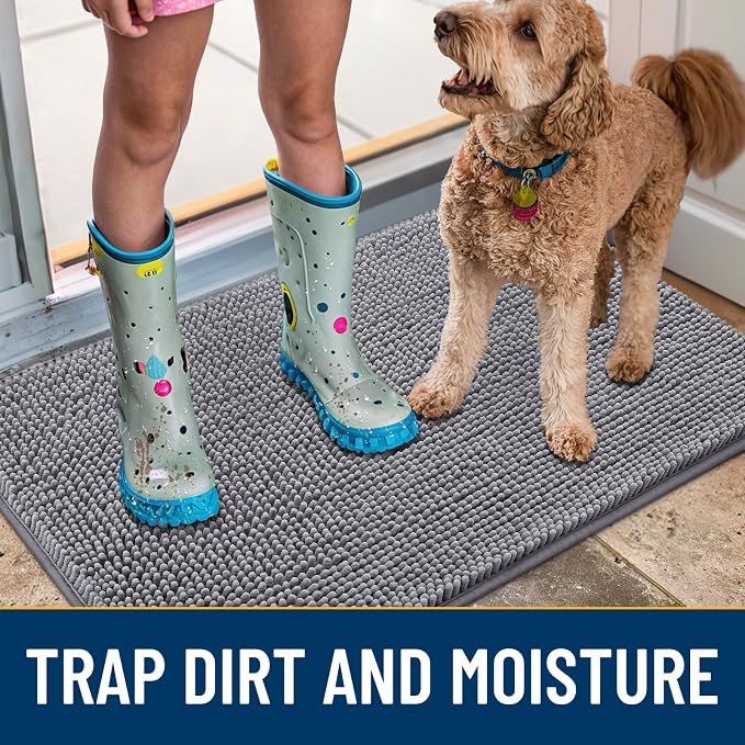 Smiry Dog Door Mat for Muddy Paws 48x30, Absorbent Dirt Trapper, Non-Slip