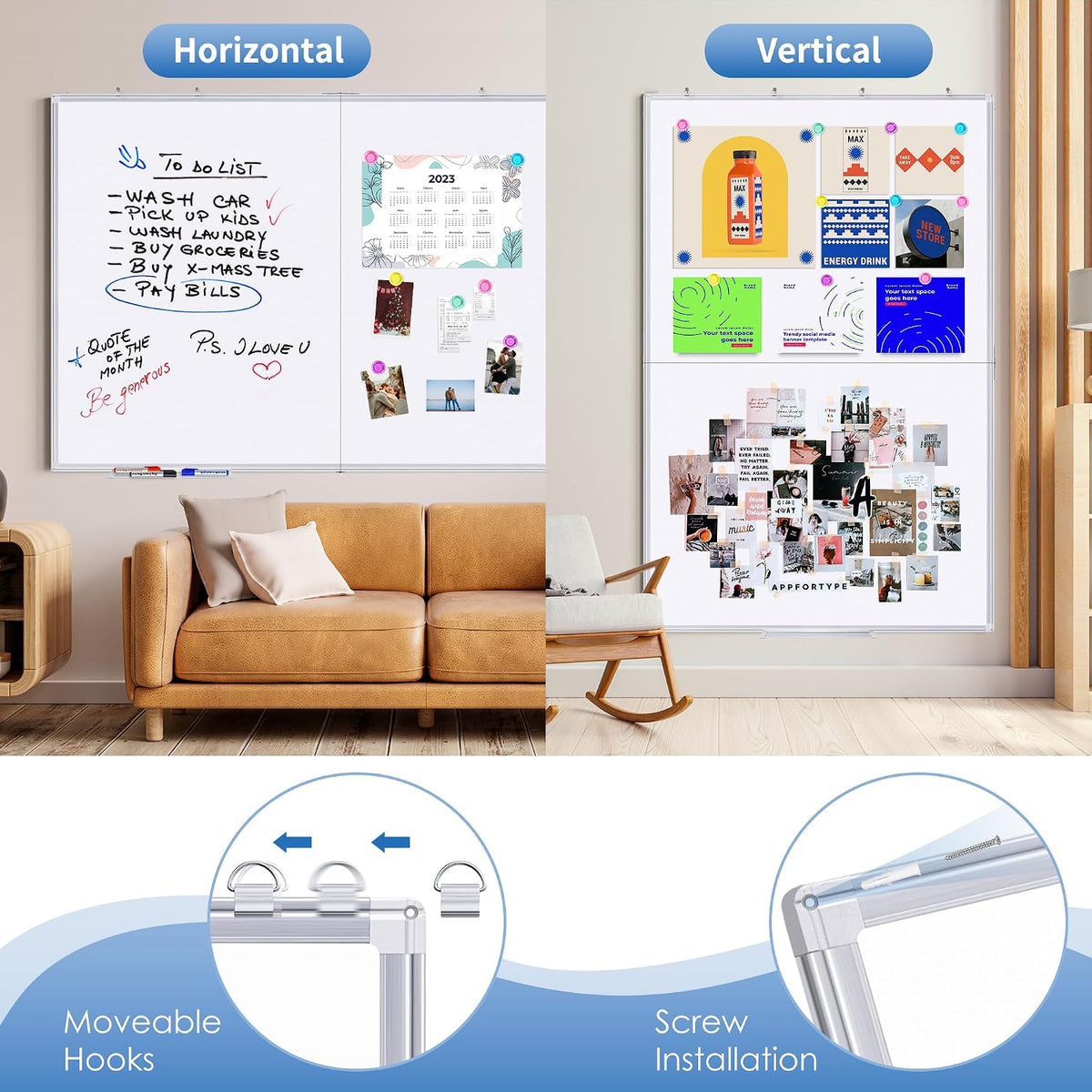 Magnetic Dry Erase White Board 48" x 36" Aluminum Frame