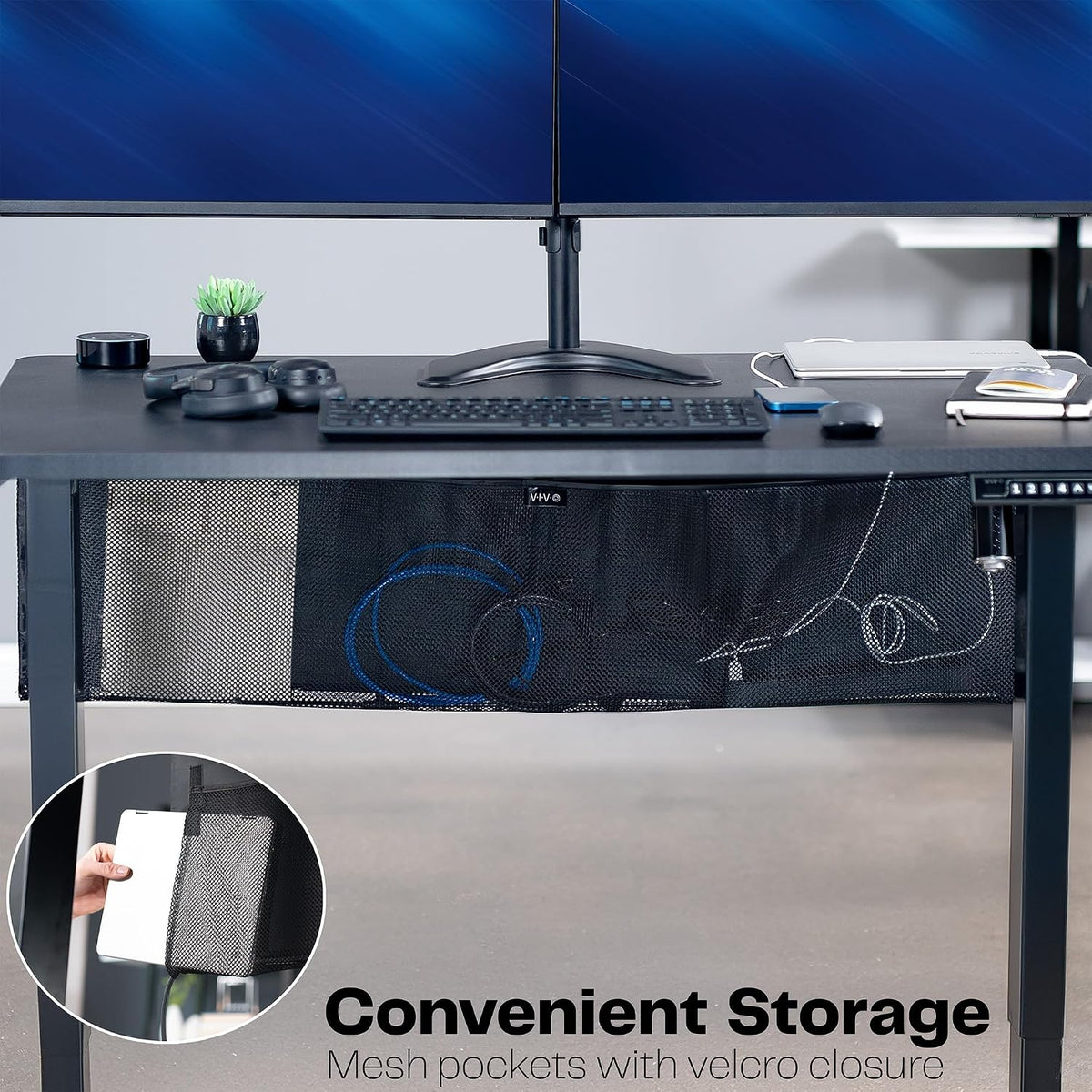 VIVO Black Under Desk 48 in Cable Management Sleeve, DESK-SKIRT-48