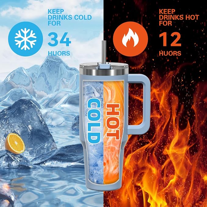 20 oz Tumbler with Handle, Tumbler with Lid and Straw, Double Wall Insulated