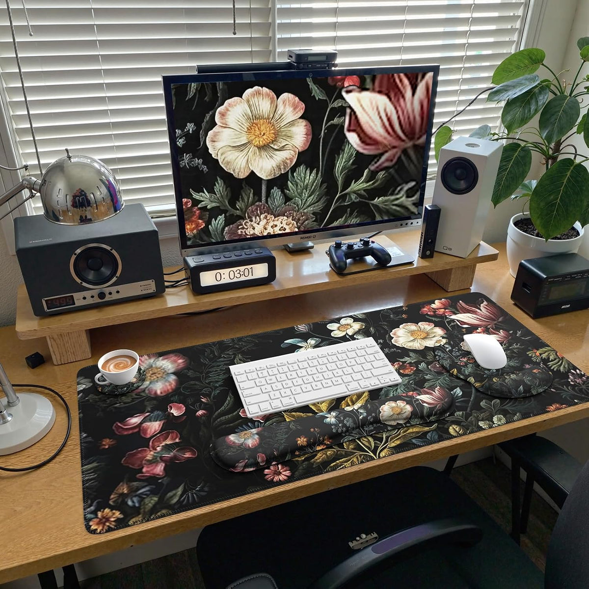 iCasso Desk Cover Mat, 4in1 Floral Large Mouse Pad with Wrist Rest