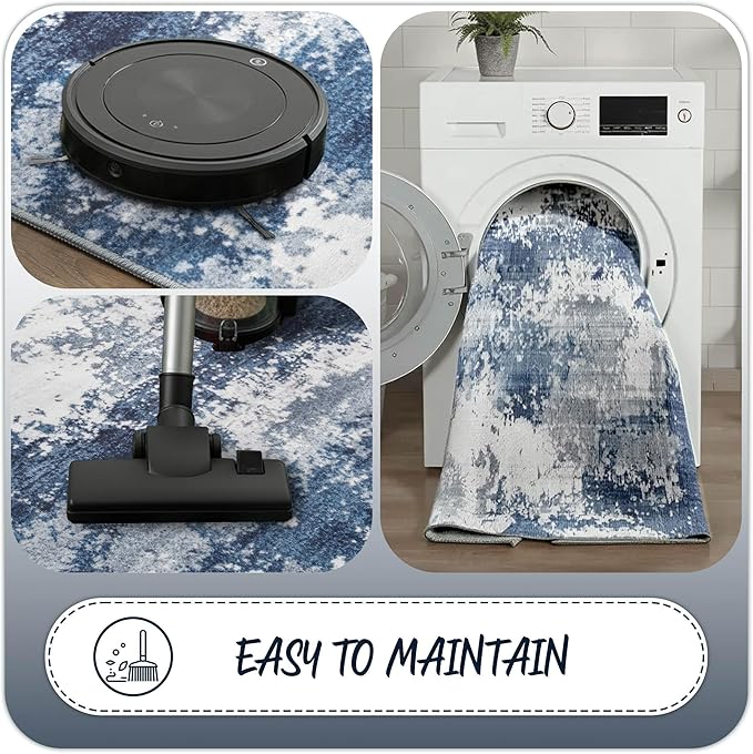 Entryway Rug 2x3 Blue Door Mat Indoor Entrance 24x36, Washable Small Throw Rugs