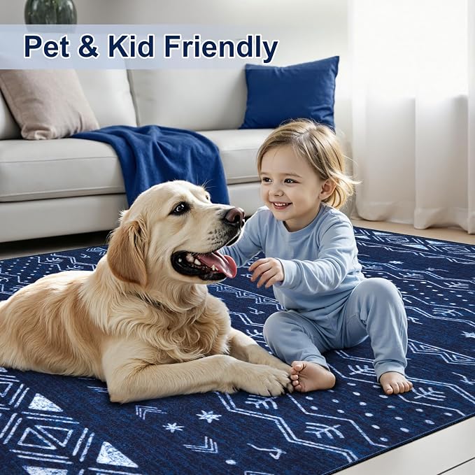 SERISSA 2x3 Rugs for Entryway, Washable Non-Slip Blue and White Small Area Rug