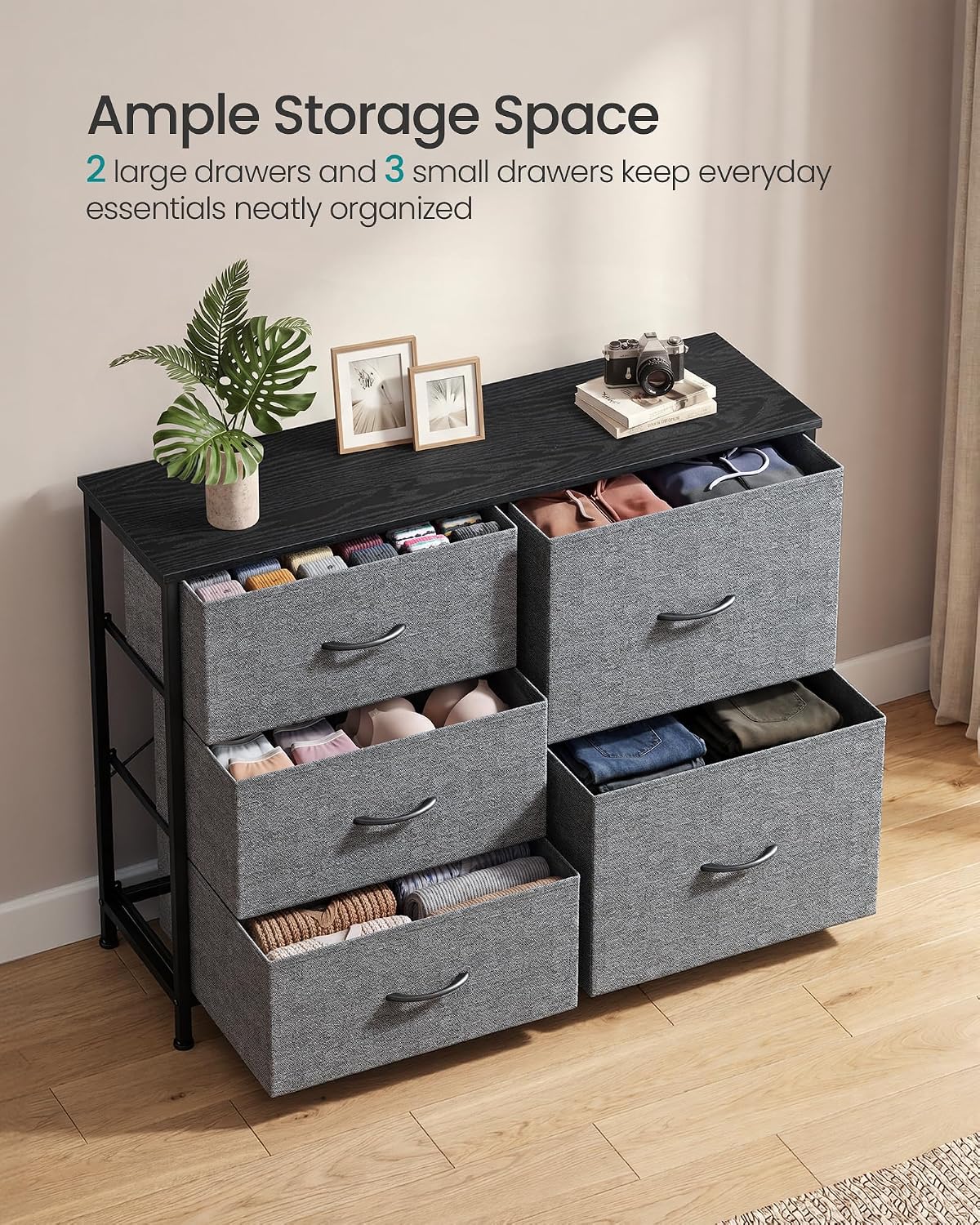 SONGMICS Dresser for Bedroom, Wide Dresser for Closet with 5 Fabric Drawers