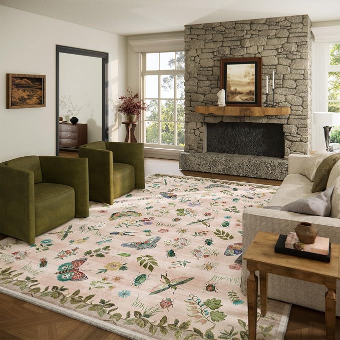 Machine Washable Rugs for Living Room: 8x10 Area Rugs Stain Resistant Non Slip