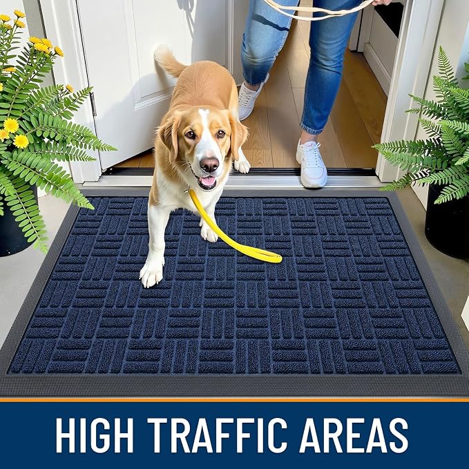 OLANLY Front Door Mat Outside Entrance 47x32, Heavy Duty Sturdy Natural Rubber