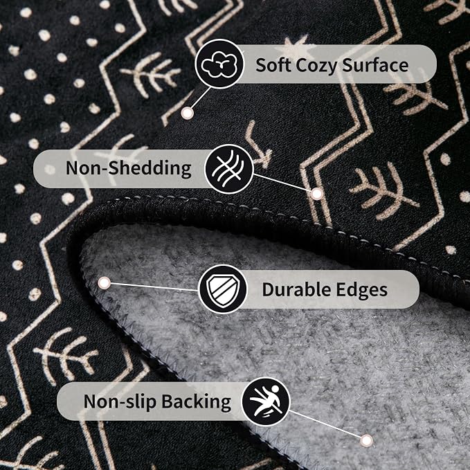 SERISSA 2x6 Kitchen Runner Rug, Washable Non-Slip Black Gold Grad Boho Rug