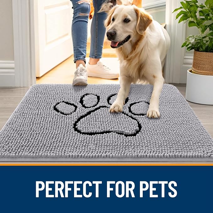 OLANLY Dog Door Mat for Muddy Paws 48x30, Paw Print Design, Absorbs Moisture