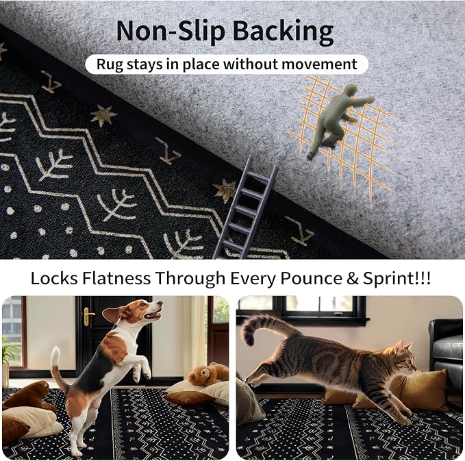 SERISSA 2x3 Rugs for Entryway, Washable Non-Slip Black Gold Grad Small Area Rug