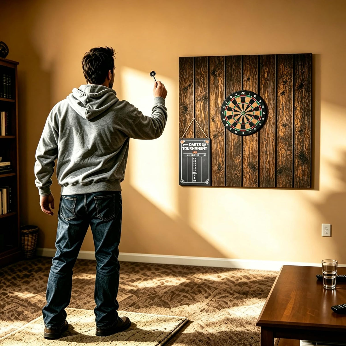 Felt Dart Board Wall Protector Foldable Cork Alternative Backing Board, 35.4x35.4 Inch Square with 0.6ickness & Adhesive Pads Darts Scoreboard, for Home, Basement & Garage